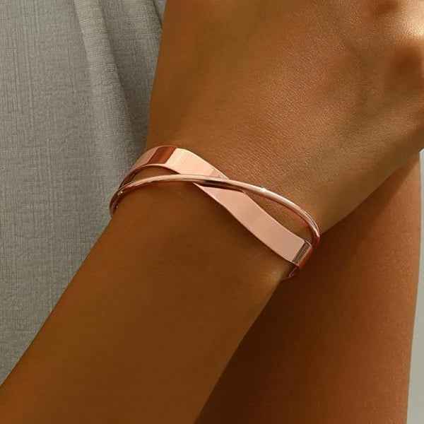 Modern Rose Gold Geometric Cuff Bracelet | Chic Open-Weave Statement Bangle