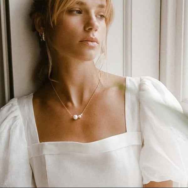 Gold Pearl Necklace - Graduated Pearl Jewelry Minimalist Pendant