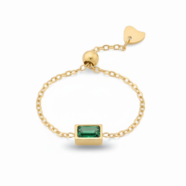 Bold Gold Green Ring - Vibrant Emerald Stone Statement Finger Ring