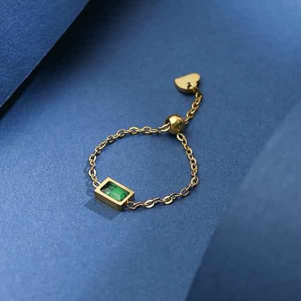 Bold Gold Green Ring - Vibrant Emerald Stone Statement Finger Ring