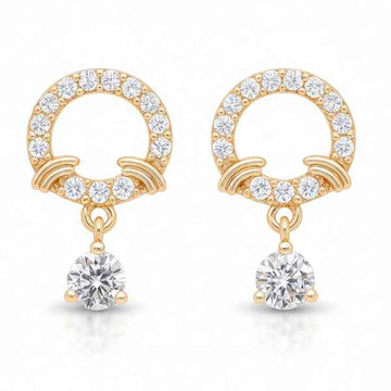Gold Halo Dangles | Dainty Crystal Drop Round Solitaire Earrings