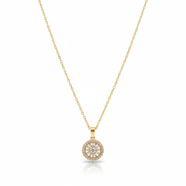 Gold Plated Halo Pendant Necklace – Dazzling Starburst Crystal Jewelry