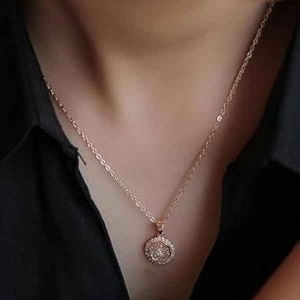 Dazzling Gold Halo Starburst Pendant Crystal Necklace for Women
