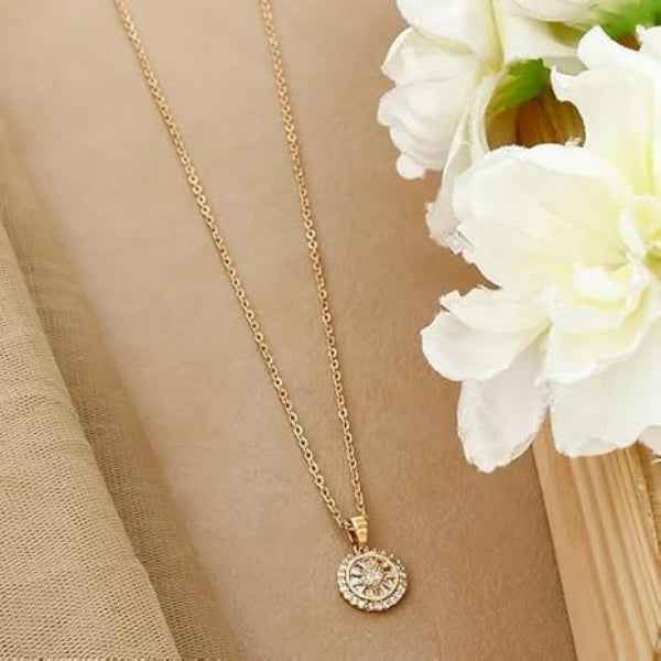 Dazzling Gold Halo Starburst Pendant Crystal Necklace for Women