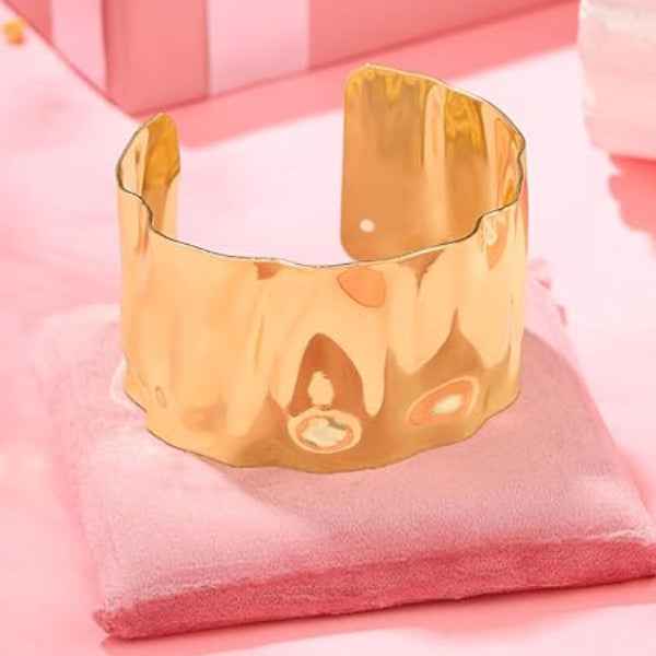 Chic Gold Hammered Cuff Bracelet | Bold Wide Metal Statement Jewelry