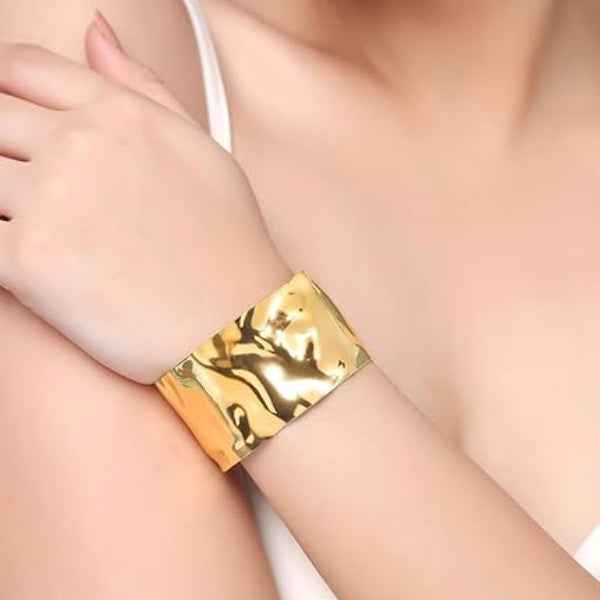 Chic Gold Hammered Cuff Bracelet | Bold Wide Metal Statement Jewelry