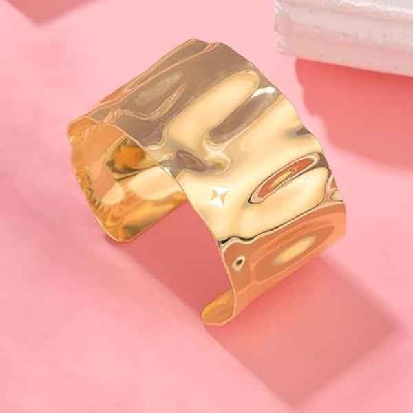 Chic Gold Hammered Cuff Bracelet | Bold Wide Metal Statement Jewelry