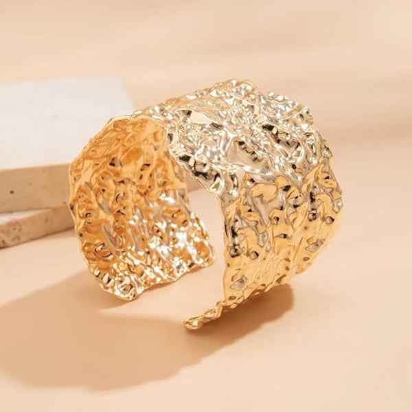 Bold Gold Hammered Statement Cuff | Chic Textured Wide Bangle