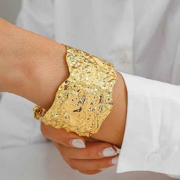 Bold Gold Hammered Statement Cuff | Chic Textured Wide Bangle