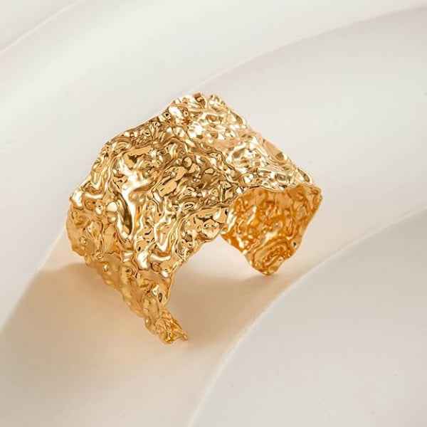 Bold Gold Hammered Statement Cuff | Chic Textured Wide Bangle