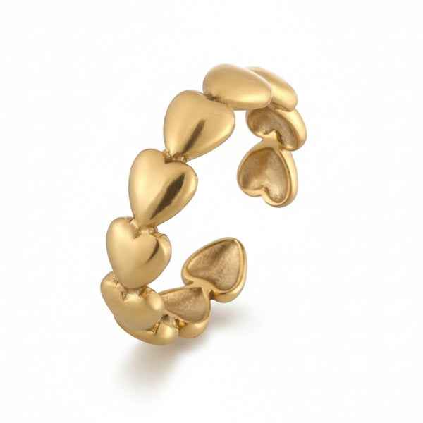 Gold Heart Band Ring - Shimmering Stackable Adjustable Promise Ring