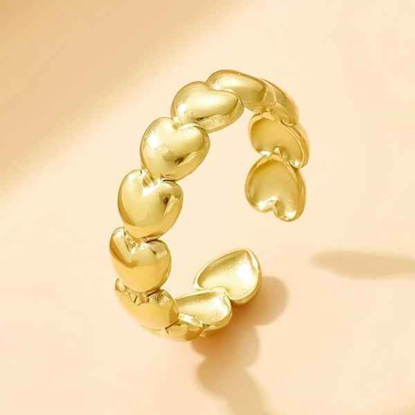 Gold Heart Band Ring - Shimmering Stackable Adjustable Promise Ring