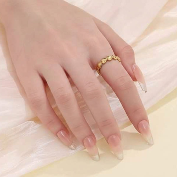 Gold Heart Band Ring - Shimmering Stackable Adjustable Promise Ring