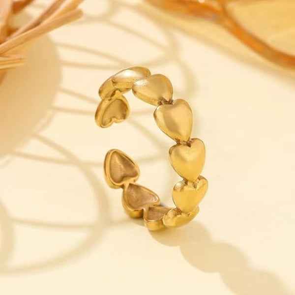 Gold Heart Band Ring - Shimmering Stackable Adjustable Promise Ring