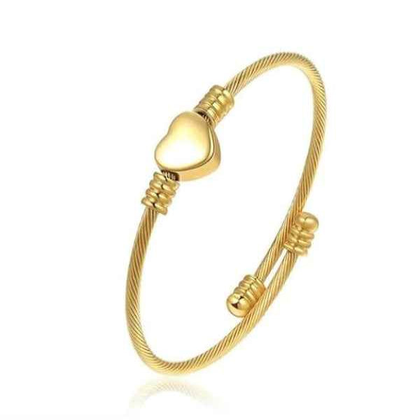 Gold Heart Bangle - 18K Gold Plated Heart Cuff & Luxury Twisted Wire