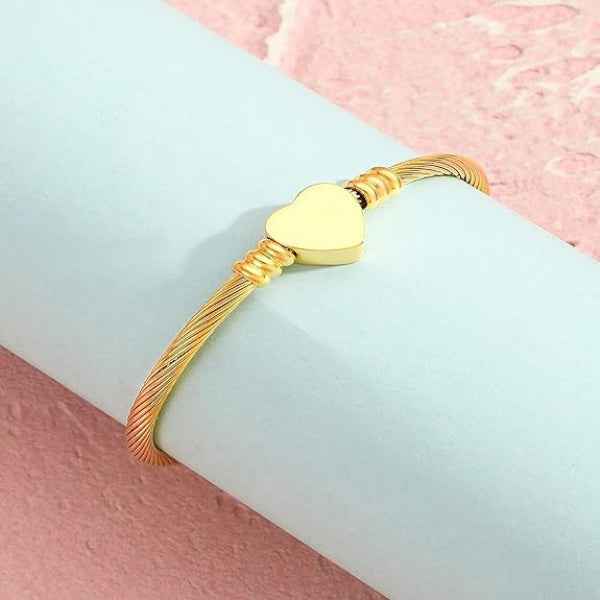 Gold Heart Bangle - 18K Gold Plated Heart Cuff & Luxury Twisted Wire
