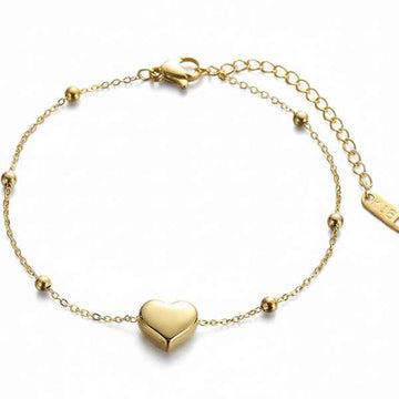 Dainty Gold Heart Anklet - Sparkling Beaded Chain Foot Jewelry Gift