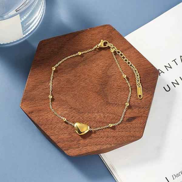 Dainty Gold Heart Anklet - Sparkling Beaded Chain Foot Jewelry Gift
