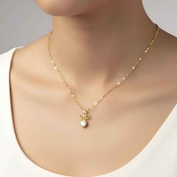Gold Heart Bow Necklace | Dainty Crystal Ribbon Charm Petit Jewelry