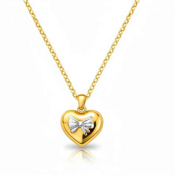 Gold Heart Bow Necklace – Dainty Two-Tone Love Ribbon Pendant