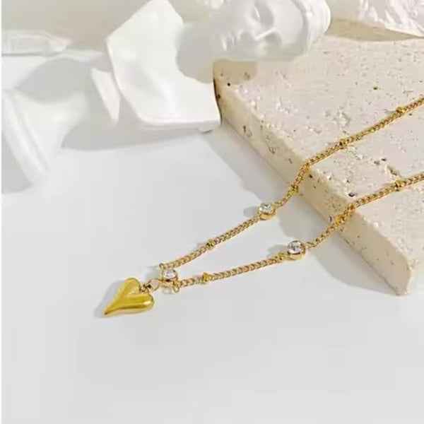 Dainty Gold Heart Charm Anklet - Sparkling Beaded Foot Jewelry Gift