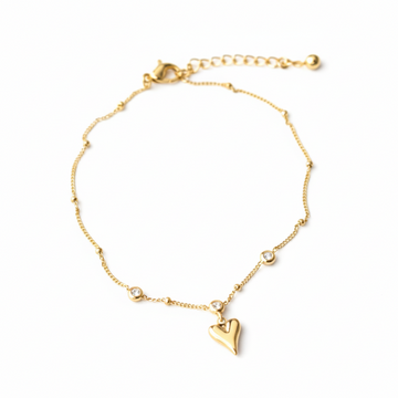 Dainty Gold Heart Charm Anklet - Sparkling Beaded Foot Jewelry Gift