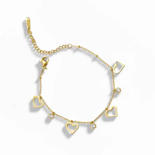 Gold Heart Charm Bracelet - Luxury Heart Link & Crystal Chain Jewelry