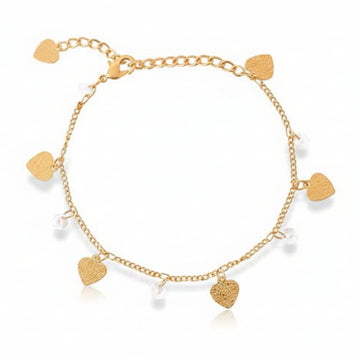 Luxurious Gold Heart Charm Bracelet | Radiant Textured Dangle Jewelry