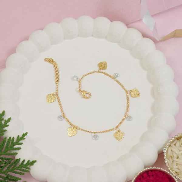 Luxurious Gold Heart Charm Bracelet | Radiant Textured Dangle Jewelry