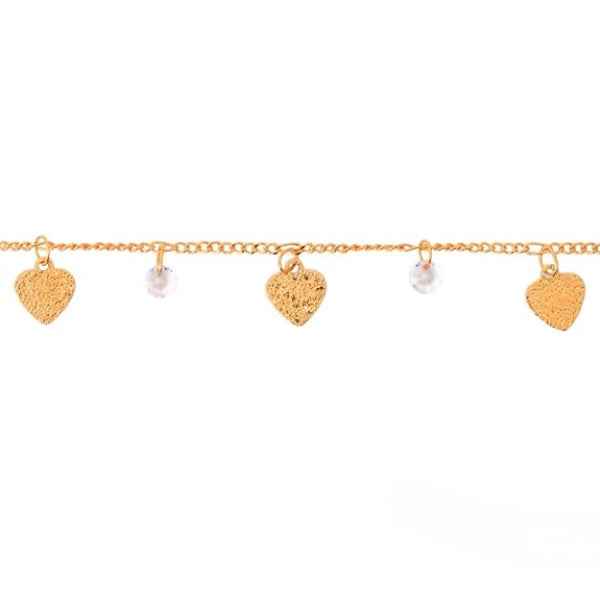 Luxurious Gold Heart Charm Bracelet | Radiant Textured Dangle Jewelry