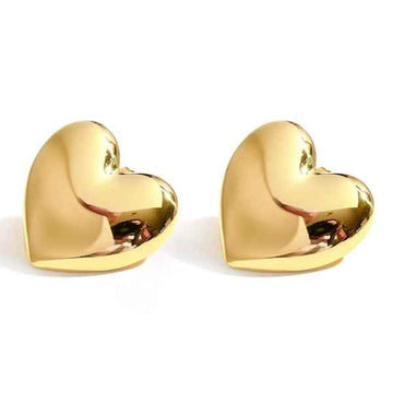 Gold Heart Earrings - Chunky Stud Jewelry & Polished Puff Heart Studs