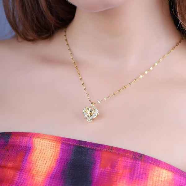 14K Gold Heart Citrine Necklace – Radiant Crystal Angel Wing Pendant