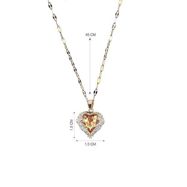 14K Gold Heart Citrine Necklace – Radiant Crystal Angel Wing Pendant