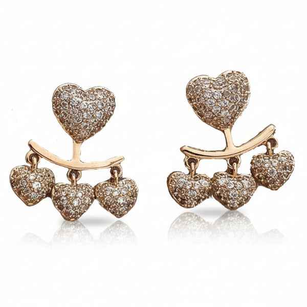 Gold Heart Crystal Earrings | Dainty Pave Sparkle Drop Jacket Studs
