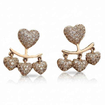 Gold Heart Crystal Earrings | Dainty Pave Sparkle Drop Jacket Studs