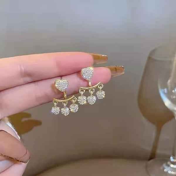 Gold Heart Crystal Earrings | Dainty Pave Sparkle Drop Jacket Studs