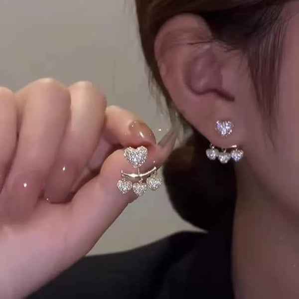 Gold Heart Crystal Earrings | Dainty Pave Sparkle Drop Jacket Studs