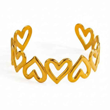 Gold Heart Cuff: Open Bangle Bracelet Heart Charm Jewelry for Daily Wear