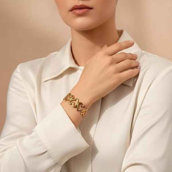 Gold Heart Cuff: Open Bangle Bracelet Heart Charm Jewelry for Daily Wear