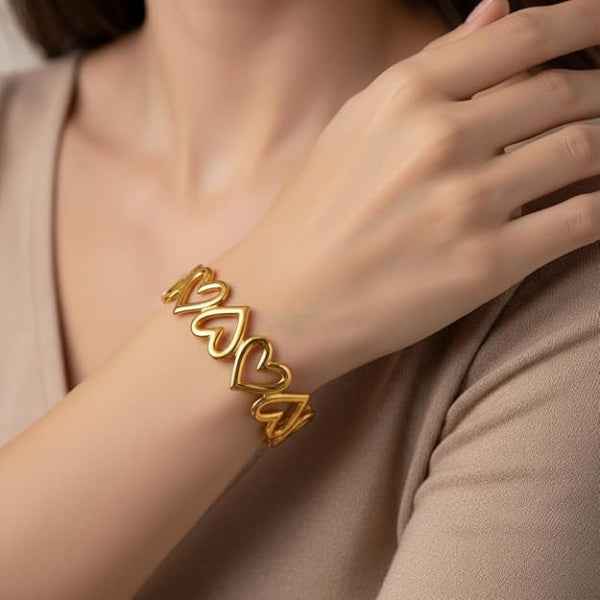 Gold Heart Cuff: Open Bangle Bracelet Heart Charm Jewelry for Daily Wear