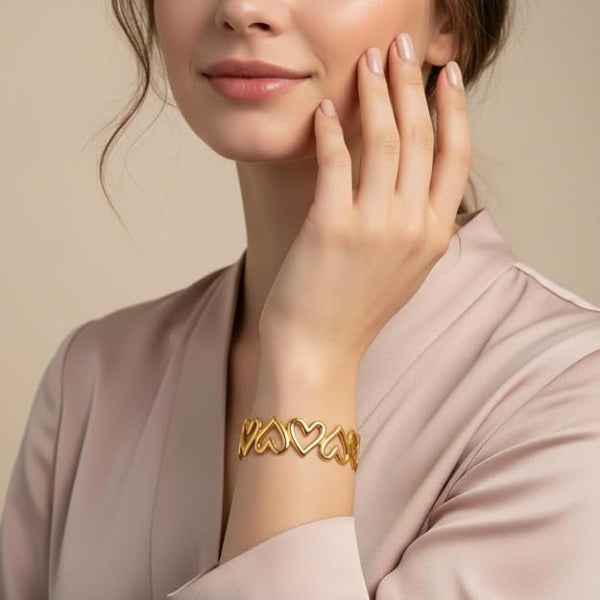 Gold Heart Cuff: Open Bangle Bracelet Heart Charm Jewelry for Daily Wear