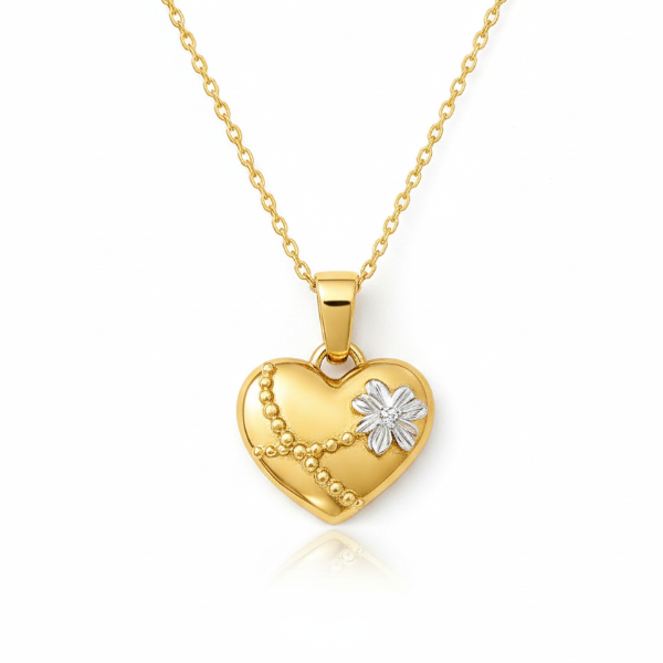 Gold Plated Heart Flower Necklace – Dainty Crystal Daisy Pendant Jewelry