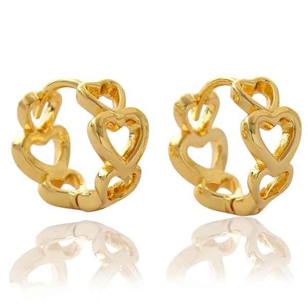 14k Gold Heart Hoops | Small Open Heart Huggie Earrings for Women