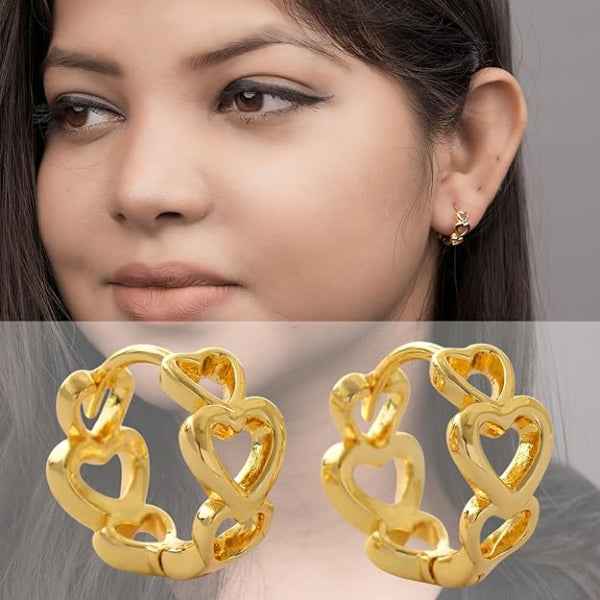 14k Gold Heart Hoops | Small Open Heart Huggie Earrings for Women
