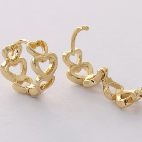 14k Gold Heart Hoops | Small Open Heart Huggie Earrings for Women