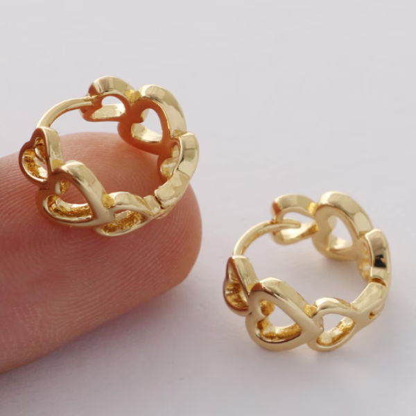 14k Gold Heart Hoops | Small Open Heart Huggie Earrings for Women