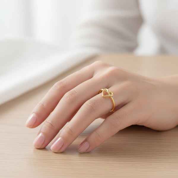 Gold Heart Knot Ring - Shimmering Dainty Adjustable Promise Ring