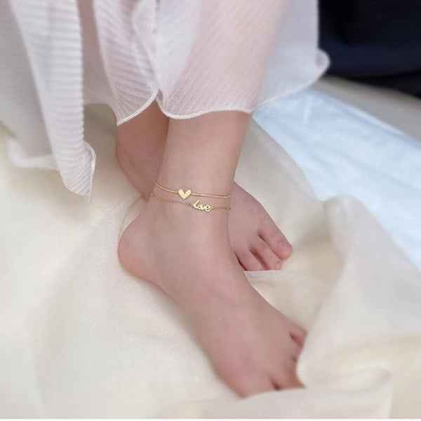 Dainty Gold Heart Love Anklet - Sparkling Double Layer Foot Jewelry