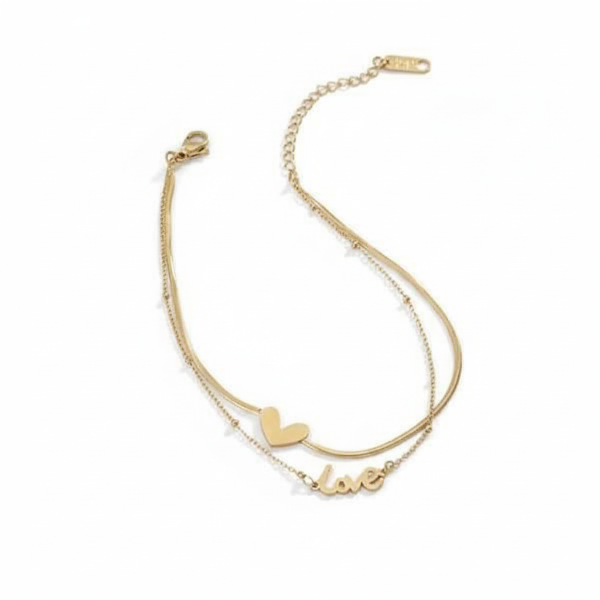 Dainty Gold Plated Heart Anklet – Sparkling Double Layer Foot Jewelry