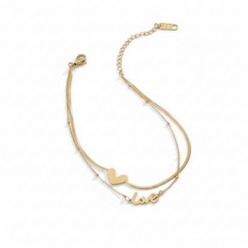 Dainty Gold Heart Anklet – Sparkling Double Layer Foot Jewelry
